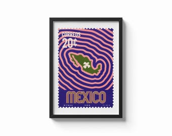 Vintage Mexico stamp | Gift Idea | Vintage Retro | Memorabilia - print poster - flower - botanical - Travel - souvenir