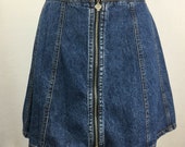 VTG Union Bay Denim Jean Mini Skirt Front Exposed Zipper Size 9 Womens
