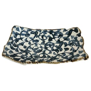 Japanese Long Dish Octopus Arabesque Blue White Ceramic Rectangular Plate