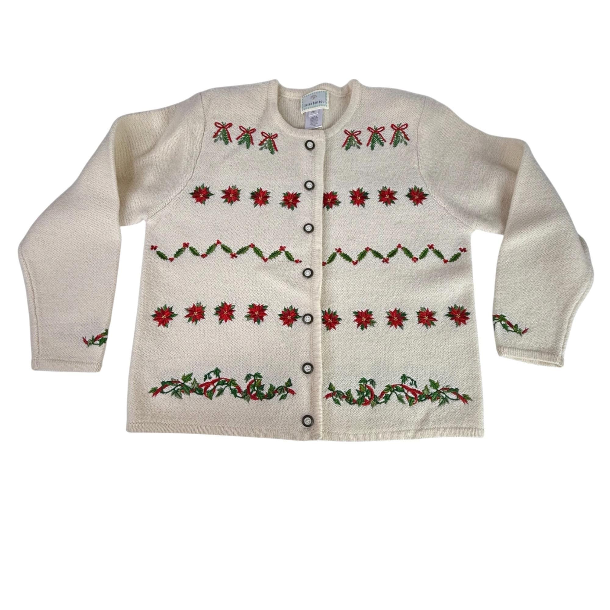 Pull Joseph A Brodé Perles Poinsettia Rouge - Taille M Neuf Avec étiquettes - Thème Noël