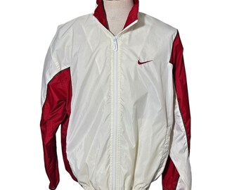 Nike Jacket Mens Medium Windbreaker Jacket Red and White Vintage Swoosh Coat