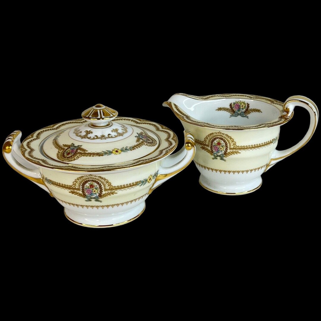 Vintage Noritake China Serena Covered Sugar Bowl With Lid And Creamer vintage-noritake-china-serena-covered-sugar-bowl-with-lid-and-creamer