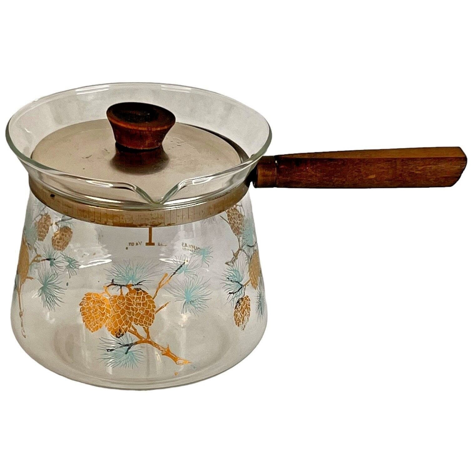 20 MCM Libbey Glass David Douglas Aqua Gold Pine Cone Coffee  MCM Douglas Flameproof Gold PineCone Perculator Glass Coffee Pot Carafe Teal main image 1