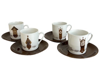 4 Mitterteich Porzellan Cappuccino Cup & Saucer Clock Pattern 7 3/4 IN Germany