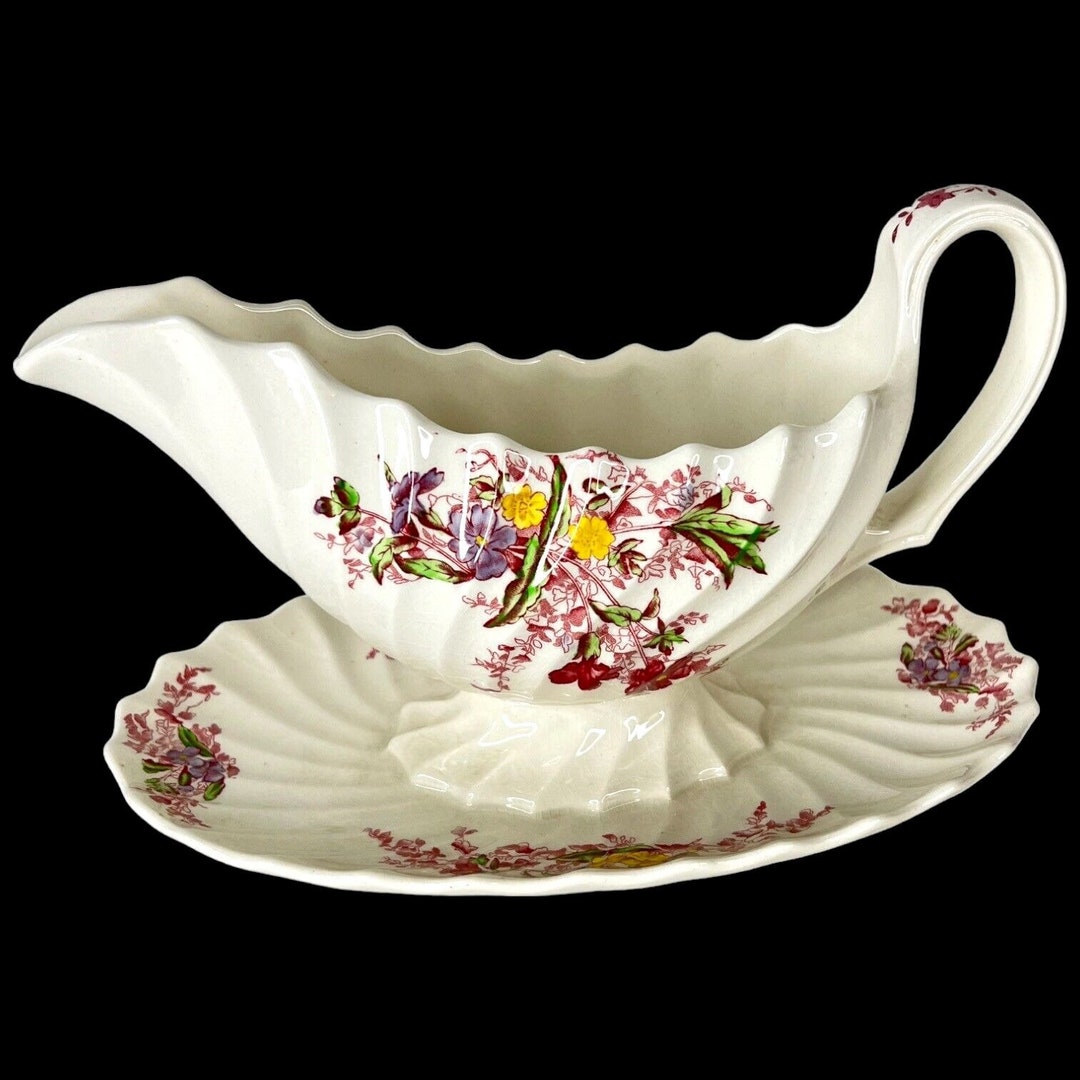 Copeland Spode Fairy Dell Gravy Boat Attached Underplate Made England