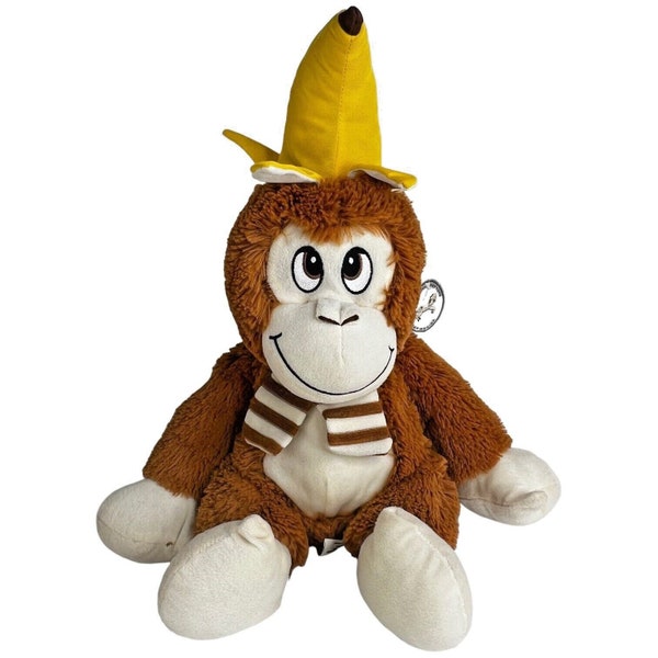 Carousel Softtoys Marley Monkey Plush Banana Hat On Head Brown 18 Inch Vintage