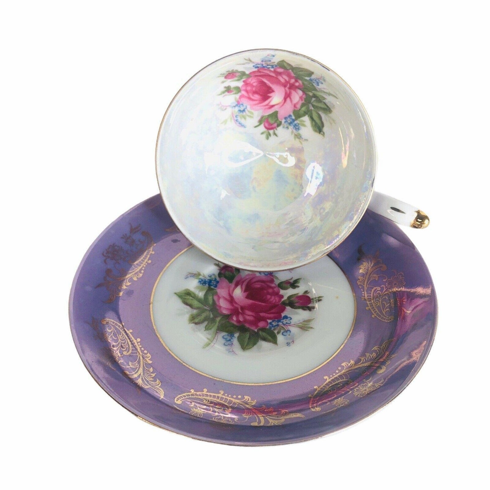 LM Royal Halsey Very Fine Footed Tea Cup & Saucer Cabbage Rose Etsy