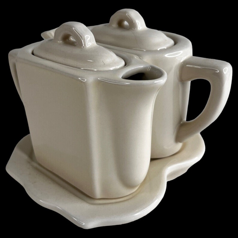 Restoration Hardware Tea Set Teapot Creamer on Tray Ceramic Tea for Two
