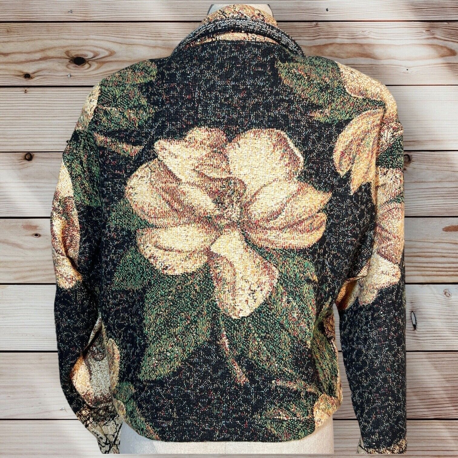 Painted Pony Magnolia Flower Tapestry Jacket Women Cropped Large 