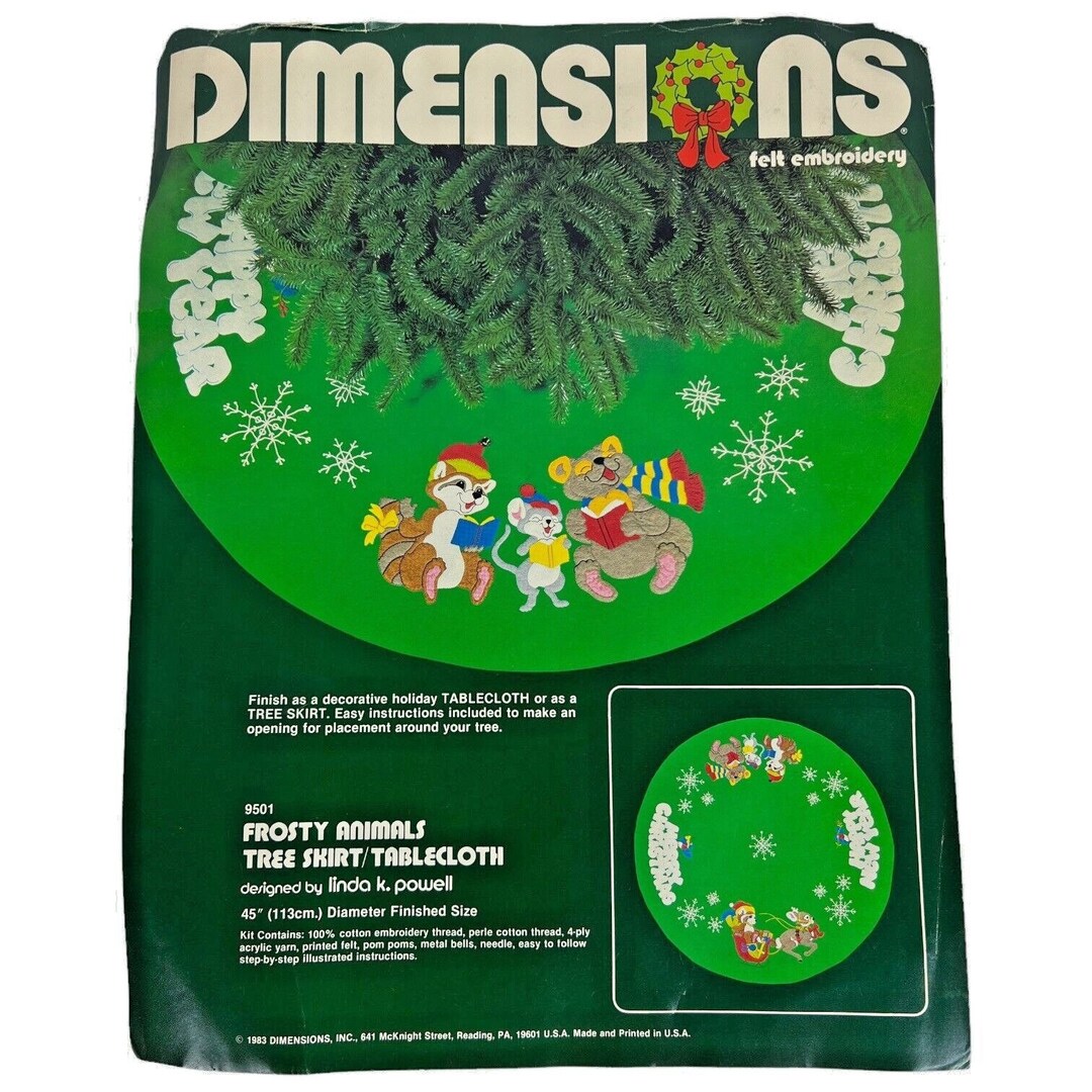 1983 Dimensions Frosty Animals Christmas Tree Skirt Kit Felt Applique