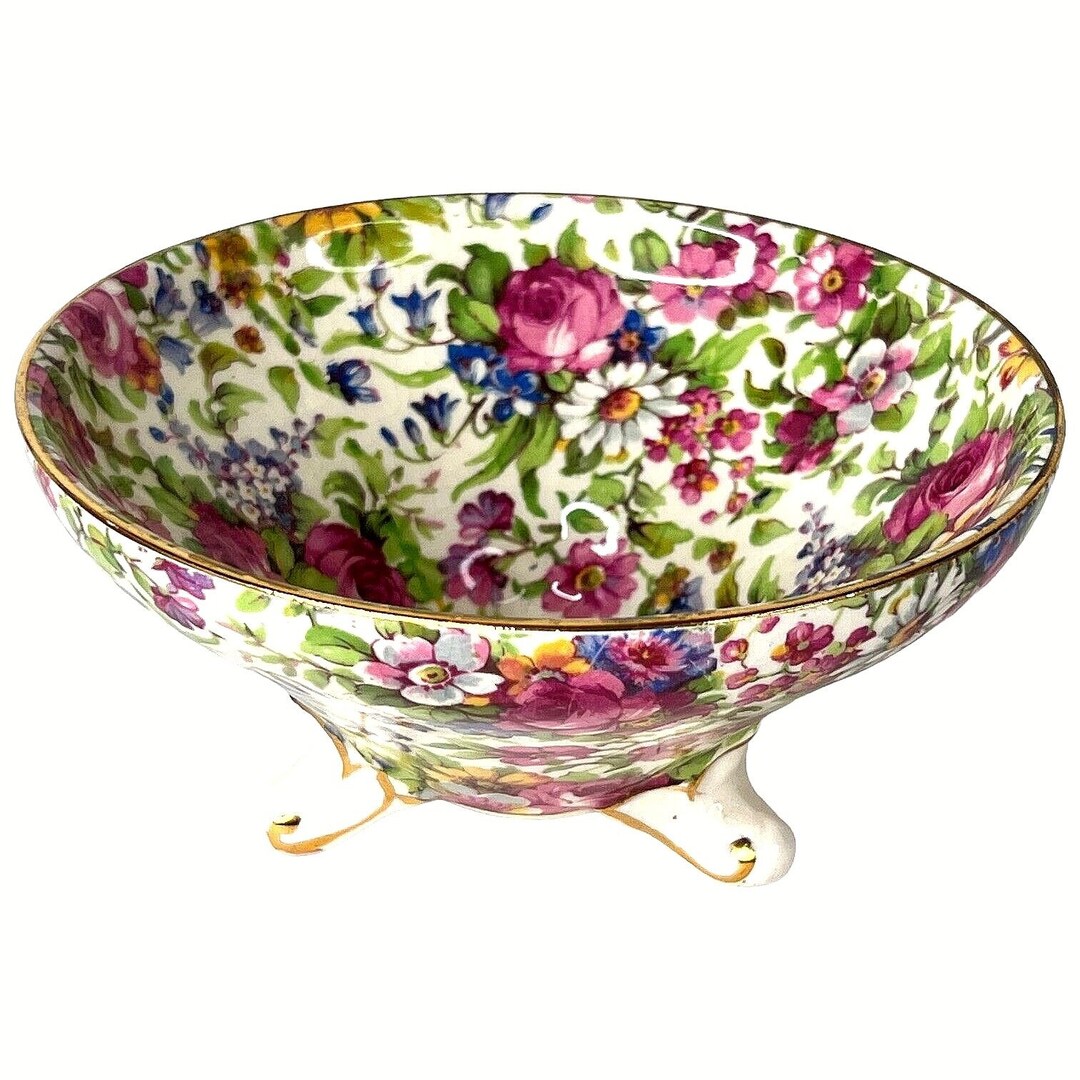 Royal Winton Summertime Chintz Open Sugar Bowl Ventnor Shape 3 Leg Pre