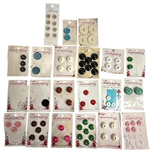 Vintage Lansing Buttons Various Sizes & Colors 18 Cards Some Partial Some Complete