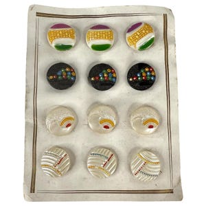 Vintage 12 Buttons On Original Card Czechoslovakia Hand Painted Various Designs