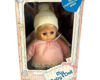 1979 New Playmates My Baby's Doll Stuffed Body Rooted Hair Sleep Eyes In Box VTG