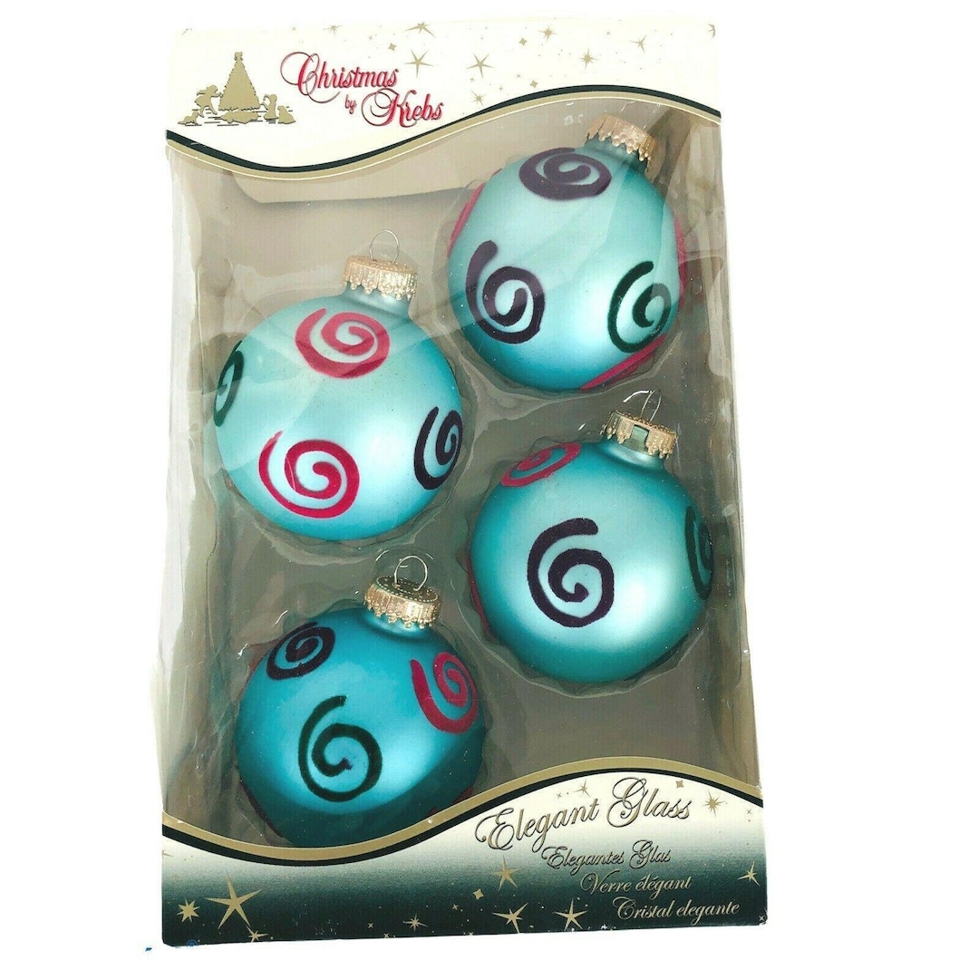 Christmas by Krebs Glass Ornaments Turquoise Blue With Flock Etsy