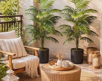 Set of 2 Artificial Areca Palm Plants 90cm | Realistic Faux Tropical Tree, Boho Decor