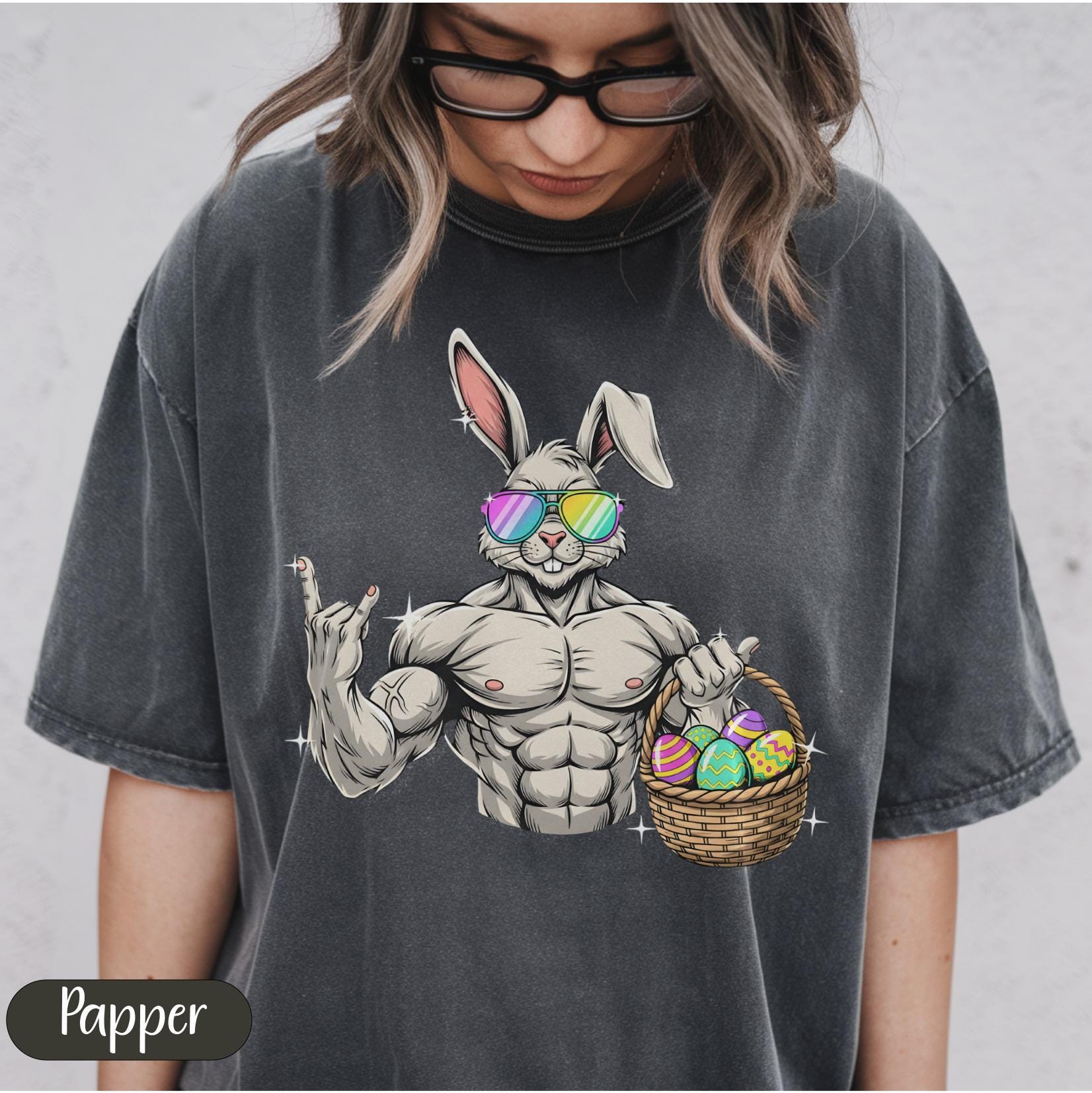 Muscular Easter Bunny PNG Digital, Buff Bunny With Sunglasses and ...
