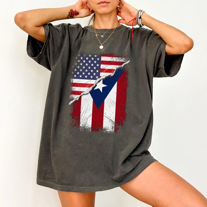 USA and Puerto Rico Flag T-Shirt, Patriotic Graphic Tee, Bold and Comfortable, Unique Flag Design, Unisex Casual Wear