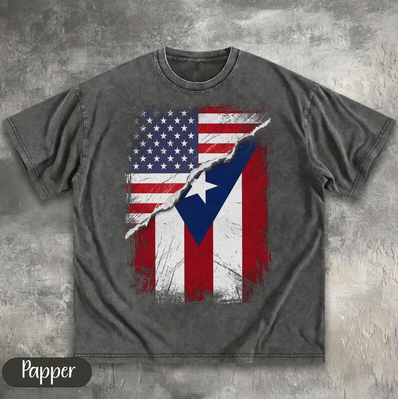 American Flag Puerto Rican Flag Shirt, Patriotic USA Puerto Rico Flag T-Shirt, Men's Graphic Tee, Distressed Puerto Rican Flag Top
