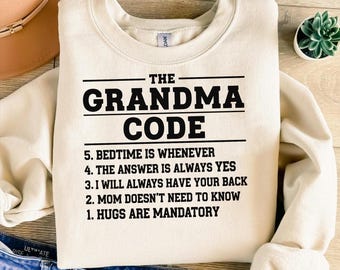 The Grandma Code PNG Funny Rules List Digital Download Sublimation Design for DIY Shirts Gifts Crafts for Nana Mimi Granny