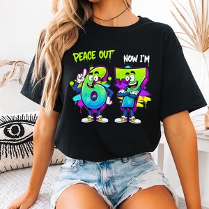 Peace Out 6 Now I'm 7 PNG, 7th Birthday Sublimation Design, Cartoon Number Birthday PNG, Kids Party Clipart, Digital File for Shirts image 4