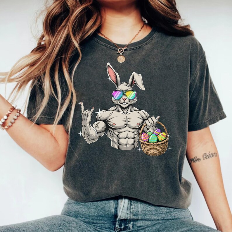Muscular Easter Bunny PNG Digital, Buff Bunny With Sunglasses and ...