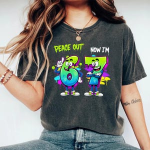 Peace Out 6 Now I'm 7 PNG, 7th Birthday Sublimation Design, Cartoon Number Birthday PNG, Kids Party Clipart, Digital File for Shirts image 5