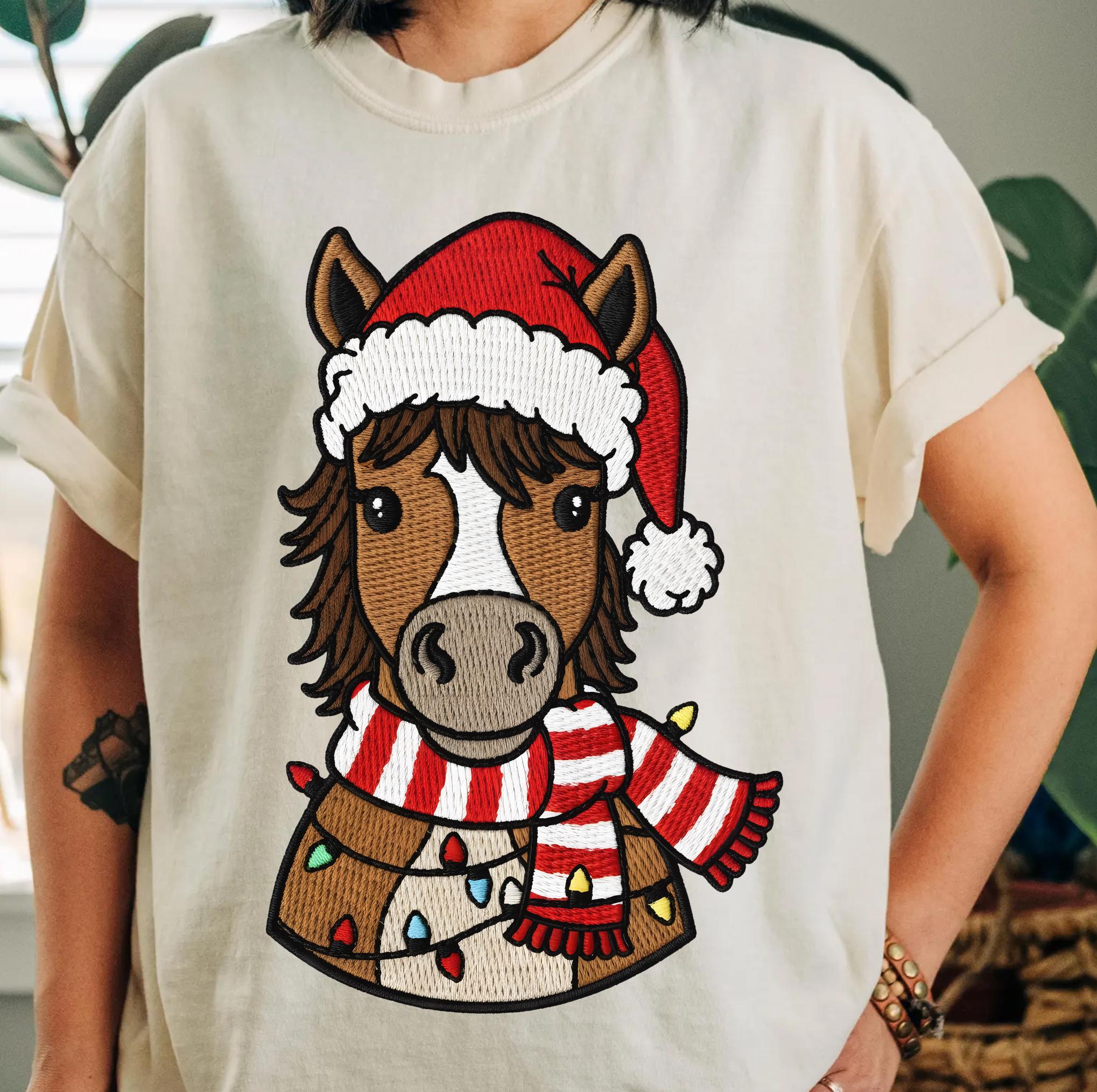Embroidery Style Christmas Horse PNG | Cute Holiday Horse Clipart ...