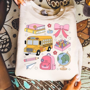 Back to School Coquette PNG Digital Design Download, School bus Png, Books png, Globe png, Flowers png, Girl school png, Pencil png designs