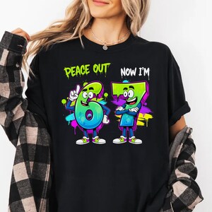 Peace Out 6 Now I'm 7 PNG, 7th Birthday Sublimation Design, Cartoon Number Birthday PNG, Kids Party Clipart, Digital File for Shirts image 2