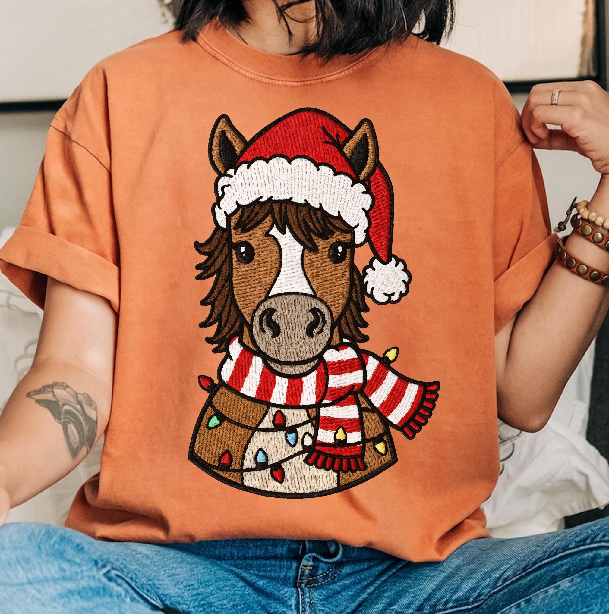 Embroidery Style Christmas Horse PNG | Cute Holiday Horse Clipart ...