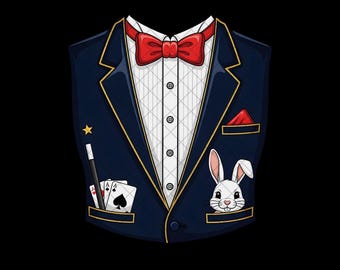 Magician Costume PNG | Halloween Magic Show Digital Design | Funny Tuxedo Rabbit Hat Sublimation File