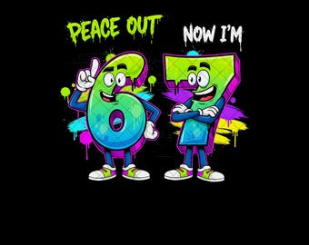 ¡Adiós! Ahora tengo 7 años (PNG), Diseño de sublimación para el 7.º cumpleaños, Número de cumpleaños de dibujos animados (PNG), Imágenes prediseñadas para fiestas infantiles, Archivo digital para camisetas