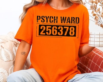 Psych Ward Prisoner PNG, Funny Jail Inmate Costume Clipart, Orange Prison Shirt Halloween Sublimation Design