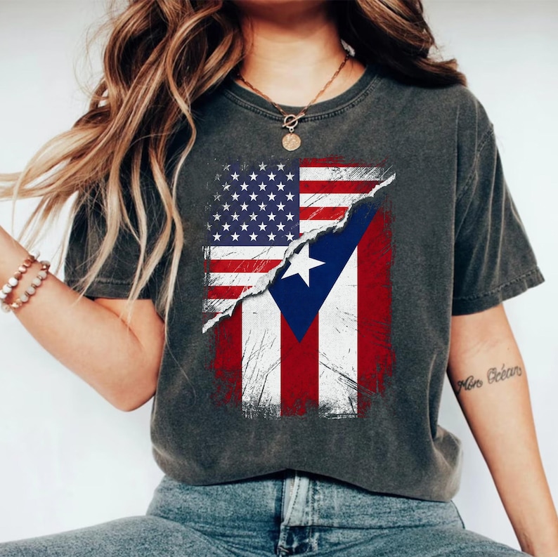 American Flag and Puerto Rican Flag Shirt, Patriotic Flag T-Shirt, Puerto Rico Pride Shirt, USA Flag Tee, Independence Day Top