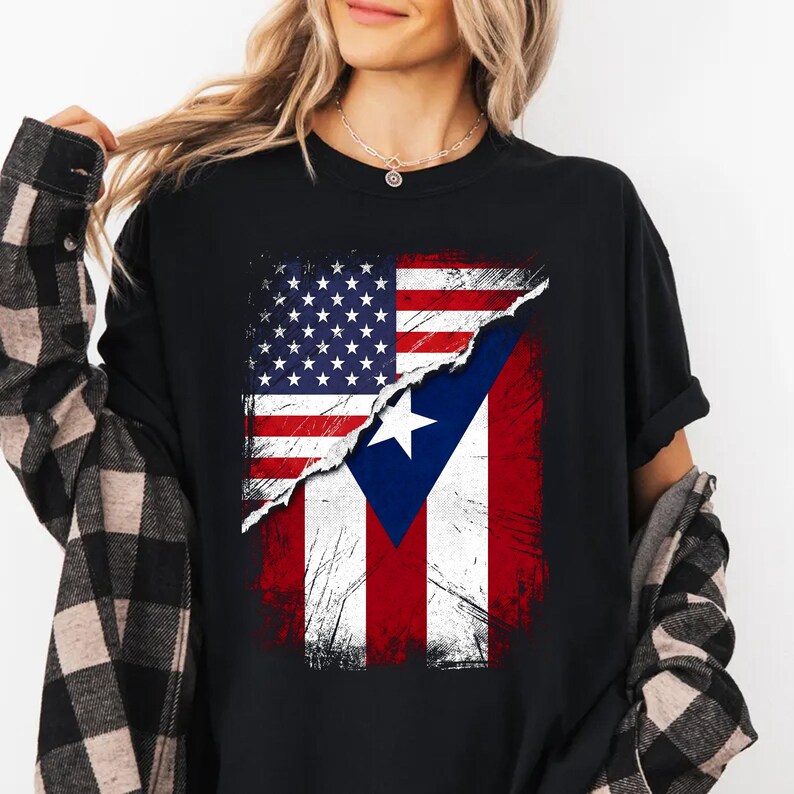 USA Puerto Rico Flag Shirt, Patriotic American and Puerto Rican Pride T Shirt, Dual Nation Flag Tee, Independence Day Top