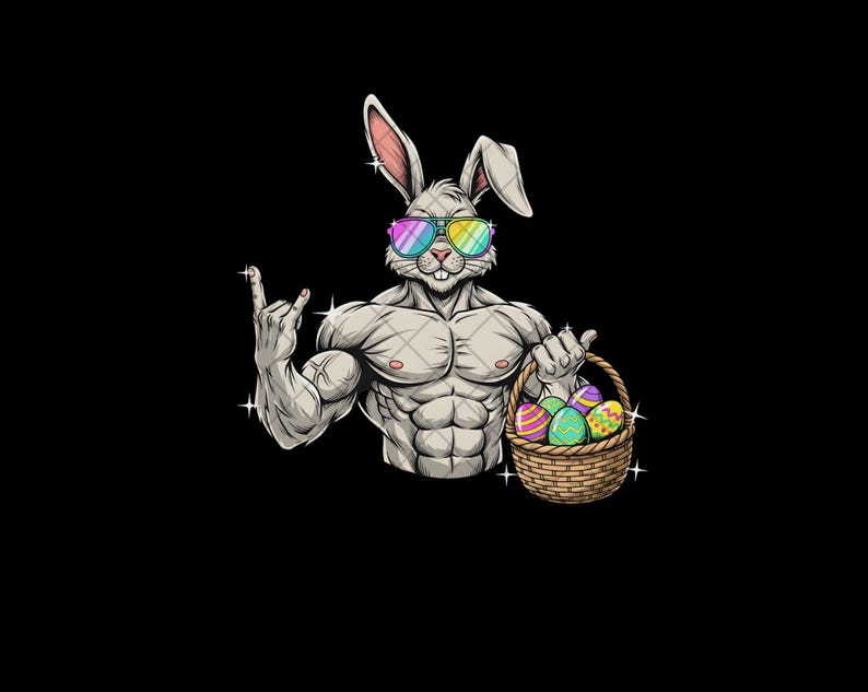 Muscular Easter Bunny PNG Digital, Buff Bunny With Sunglasses and ...