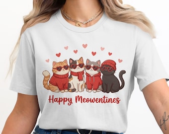 Meowentines heureux PNG, mignon chat Saint-Valentin Png, chat Saint-Valentin Clipart, téléchargement numérique, chat avec des lunettes coeur, sublimation Png