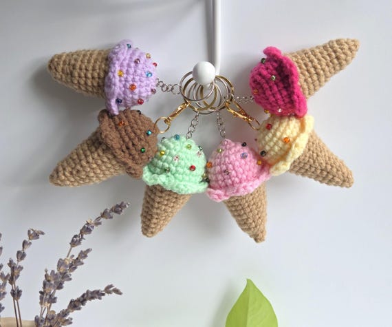 Crochet Ice Cream Keychain: Handmade Amigurumi Bag Charm