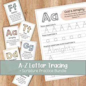 A-Z Scripture Handwriting Practice Bundle: Kids Christian Homeschool ABCs