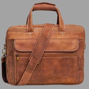 Men&#39;s Vintage Crazy Horse Leather Laptop & Travel Bag