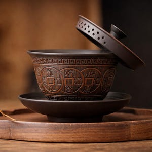 Gaiwan teservis i lila lera, Gongfu-bryggskål, kinesisk ceremonikopp (150 ml)