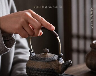 Japanese Rustic Style Teapot 230ml – Hammered Texture Kyusu Teapot, Teaware Gift