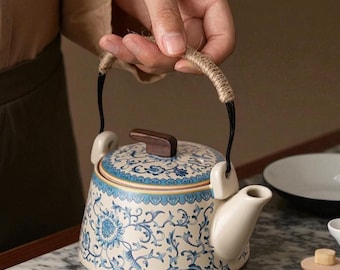 Blue and White Ceramic Teapot, Chinese Ru Kiln Tea Set