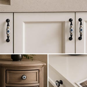 Blue Floral Ceramic Cabinet Handles, Porcelain Drawer Pulls, Farmhouse Kitchen Hardware, Nordic Dresser Knobs, Cupboard & Furniture Handle