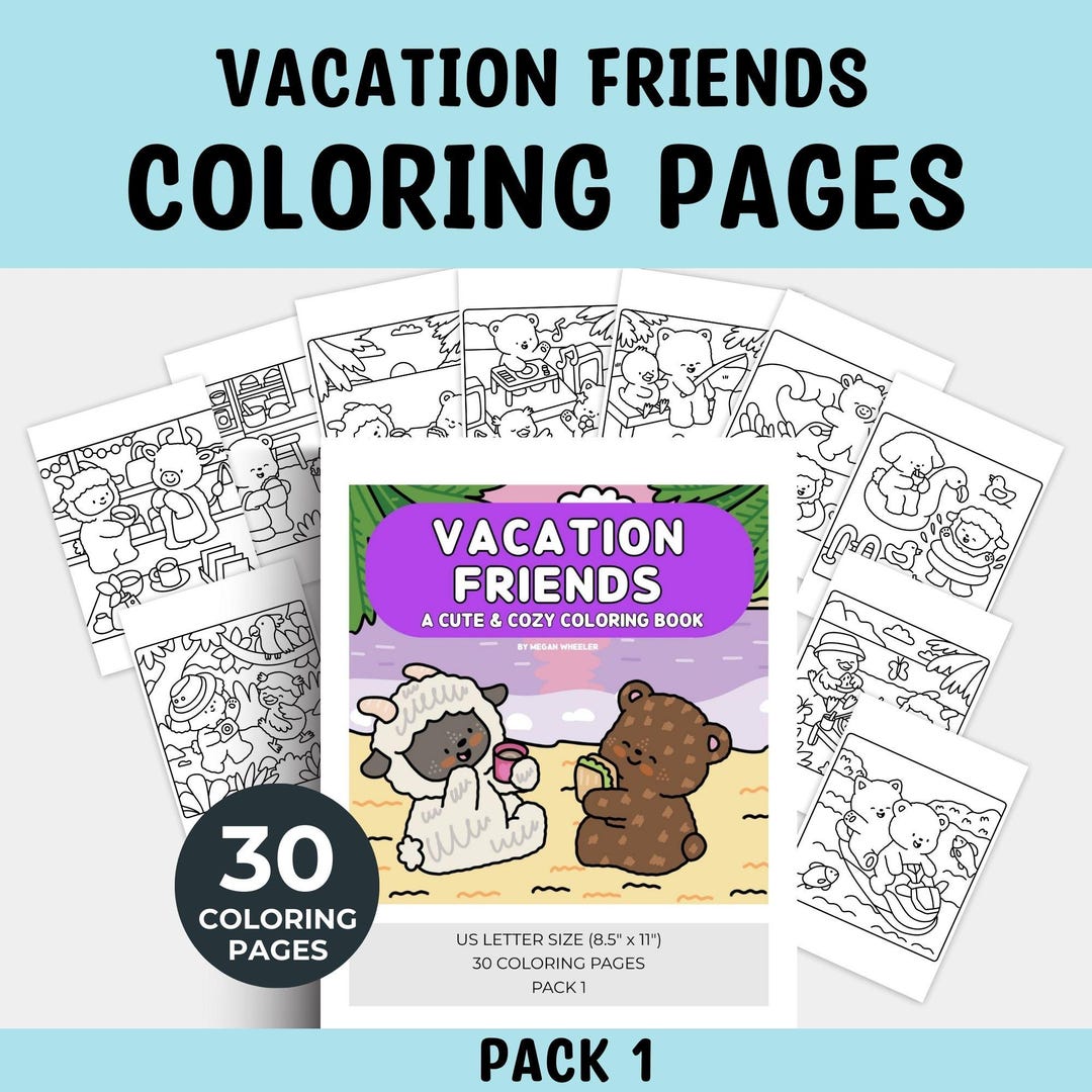 Staycation Coloring Vacation Friends Coloring Pages, Cute Cozy Illustrations for Kids ...