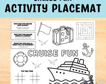 Cruise Activity Placemat for Kids, Reusable Coloring Games, Travel Entertainment for Cruises, Fun Kids Activity Sheet