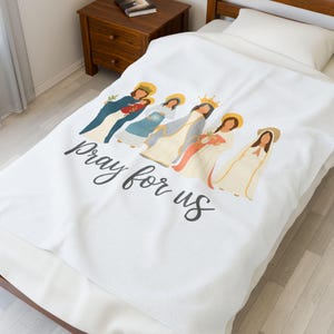 Blessed Mother Velveteen Plush Blanket, Religious Catholic Virgin Mary Prayer Cozy Throw, Decorative Home Bedding, Gift for Catholics,