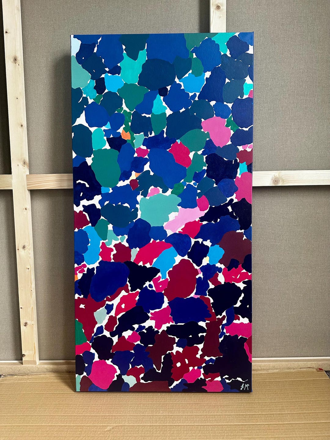 青とピンクのアクリル抽象画 青とピンクの抽象画：オリジナルアクリルアート、50 x 100 cm - Etsy 日本