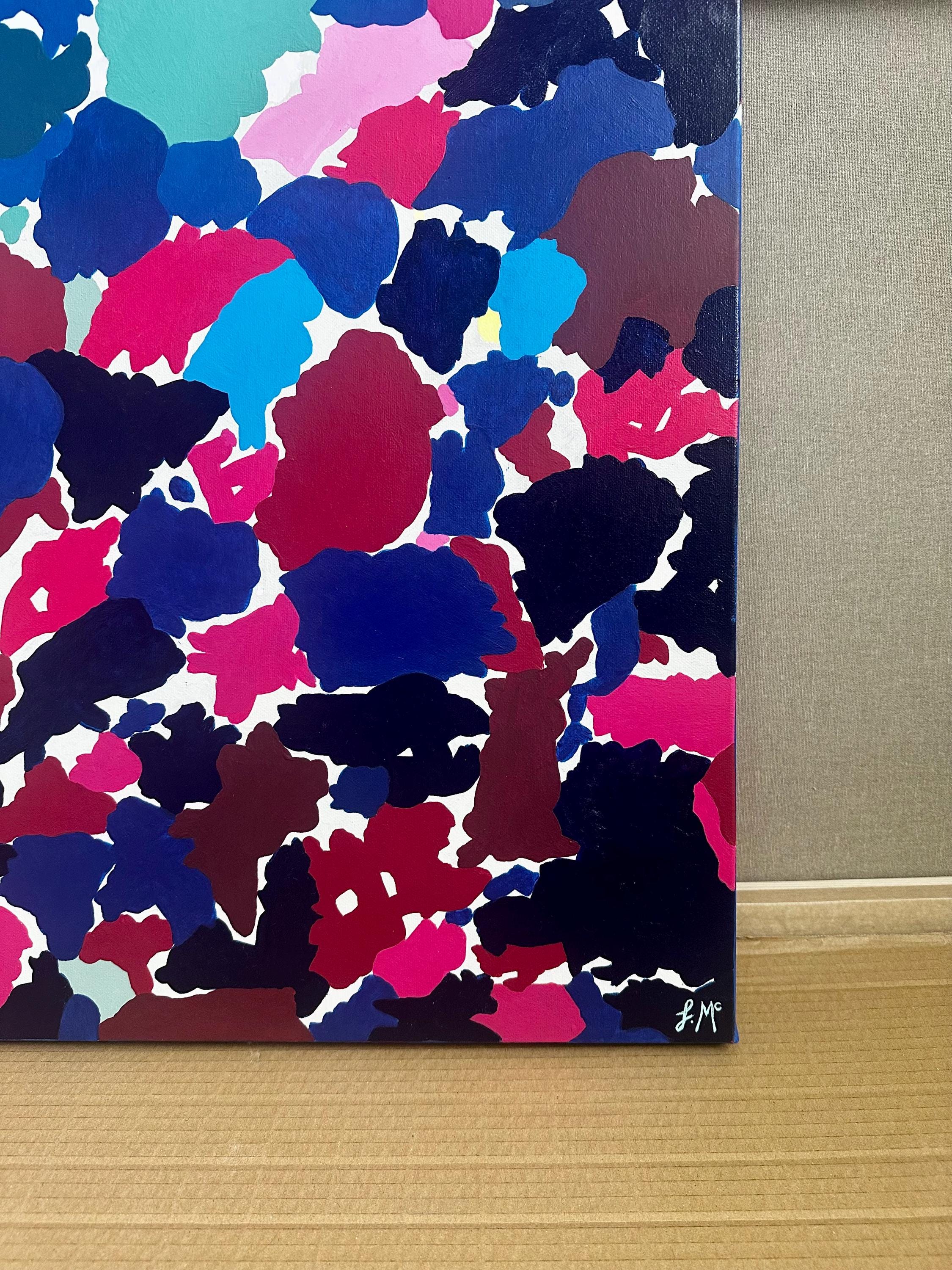 青とピンクの抽象画：オリジナルアクリルアート、50 x 100 cm - Etsy 日本